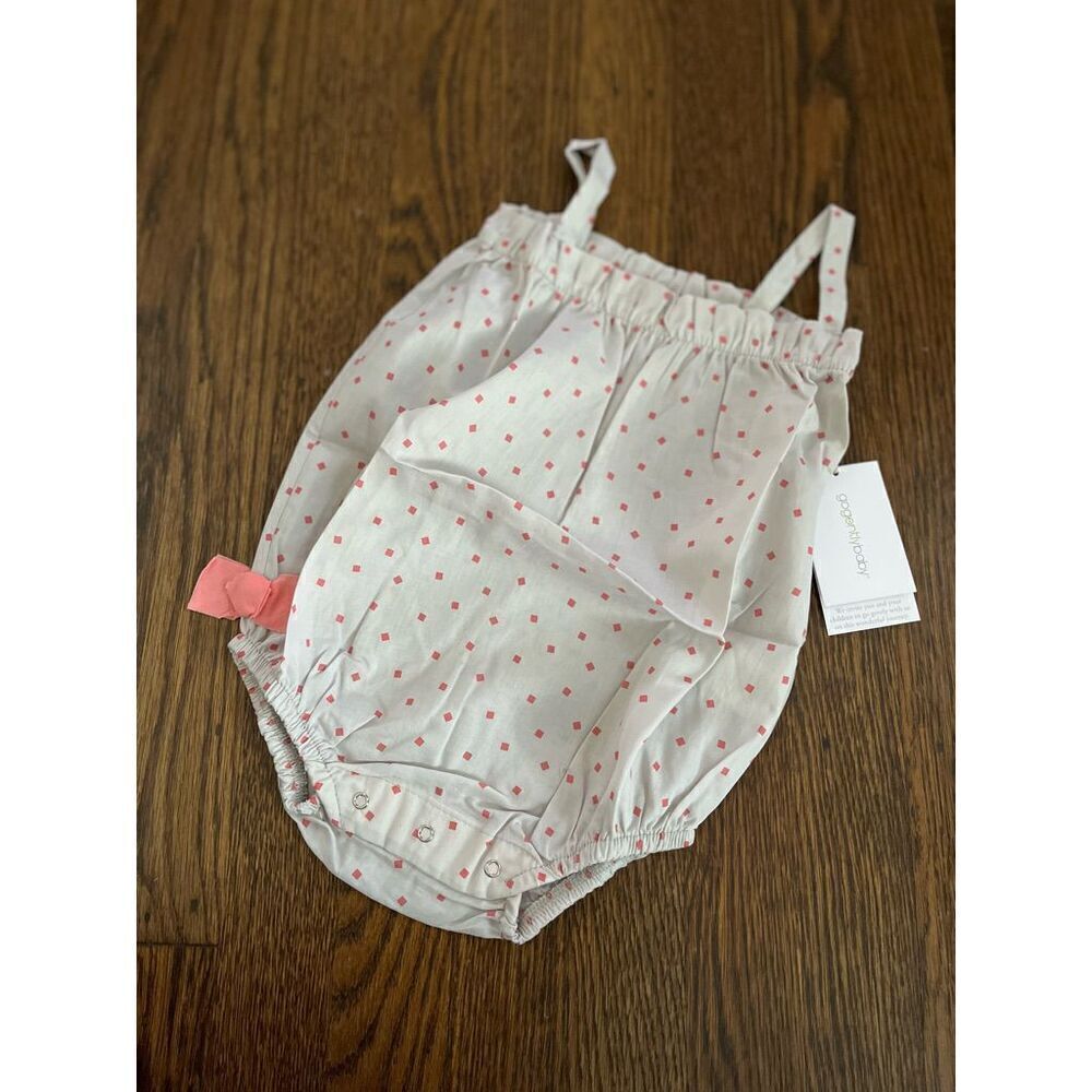 NEW go gently baby girl 6-12 Months Pink Square Dot Bubble Romper